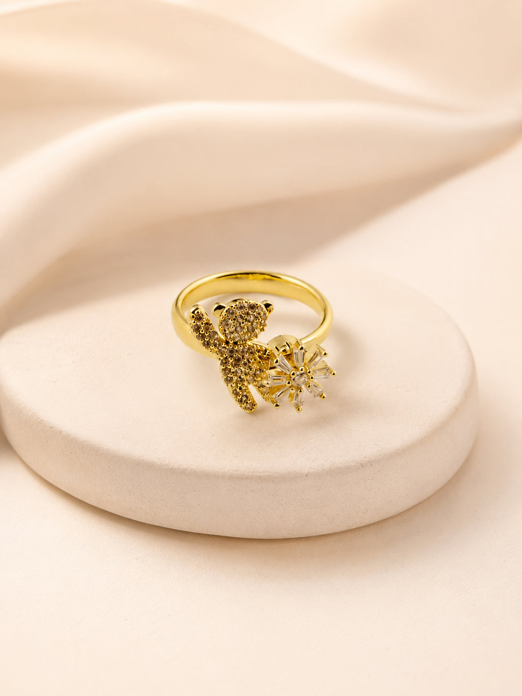 18K Gold Plated Teddy Bloom Crystal Ring
