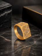 Aanura 18K Gold-Plated Geometric American Diamond Anti tarnish & Water-Proof Ring For Men's