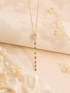 18K Gold Plated Rainbow Stone Drop Necklace