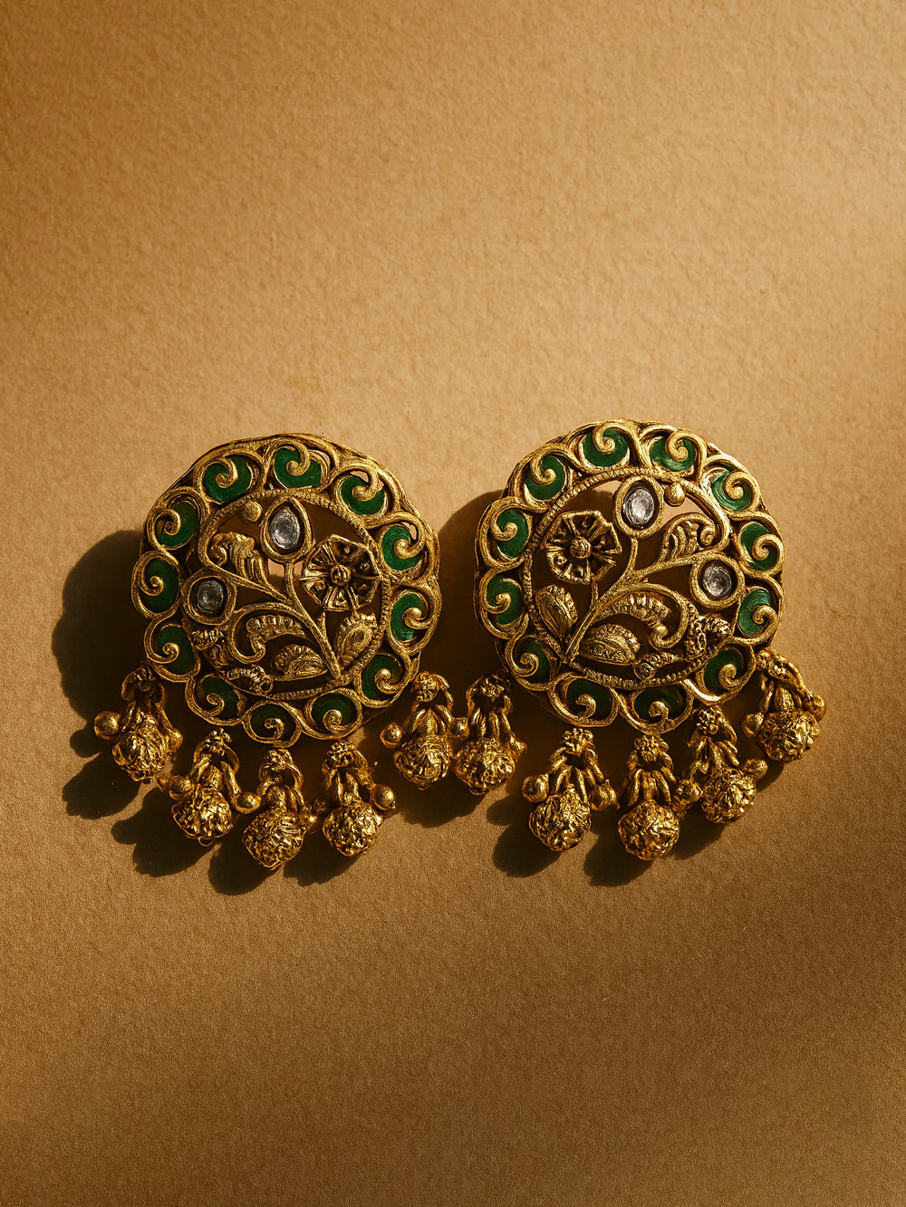 Aanura Gold-Plated Green Enamel Floral Rings