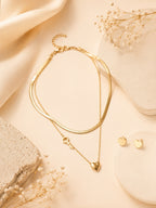 Aanura Golden Heart & Key Necklace & Earrings Set