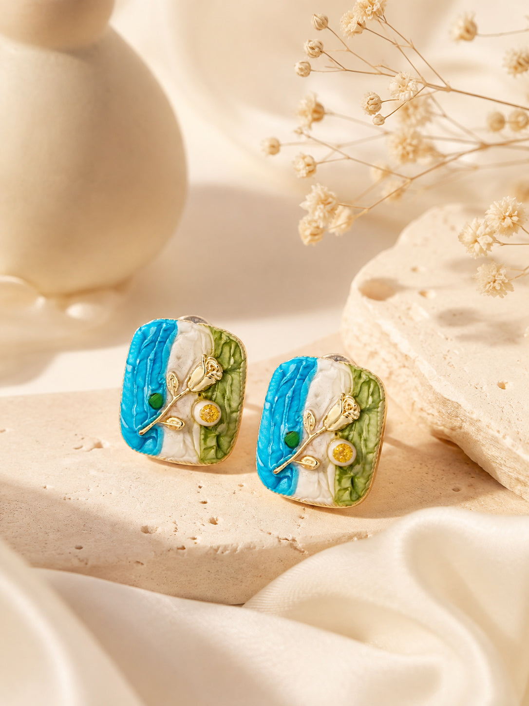 Aanura Enamel Rose Garden Stud Earrings