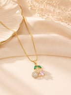 18K Gold Plated Pink Crystal Floral Pendant Necklace for Women