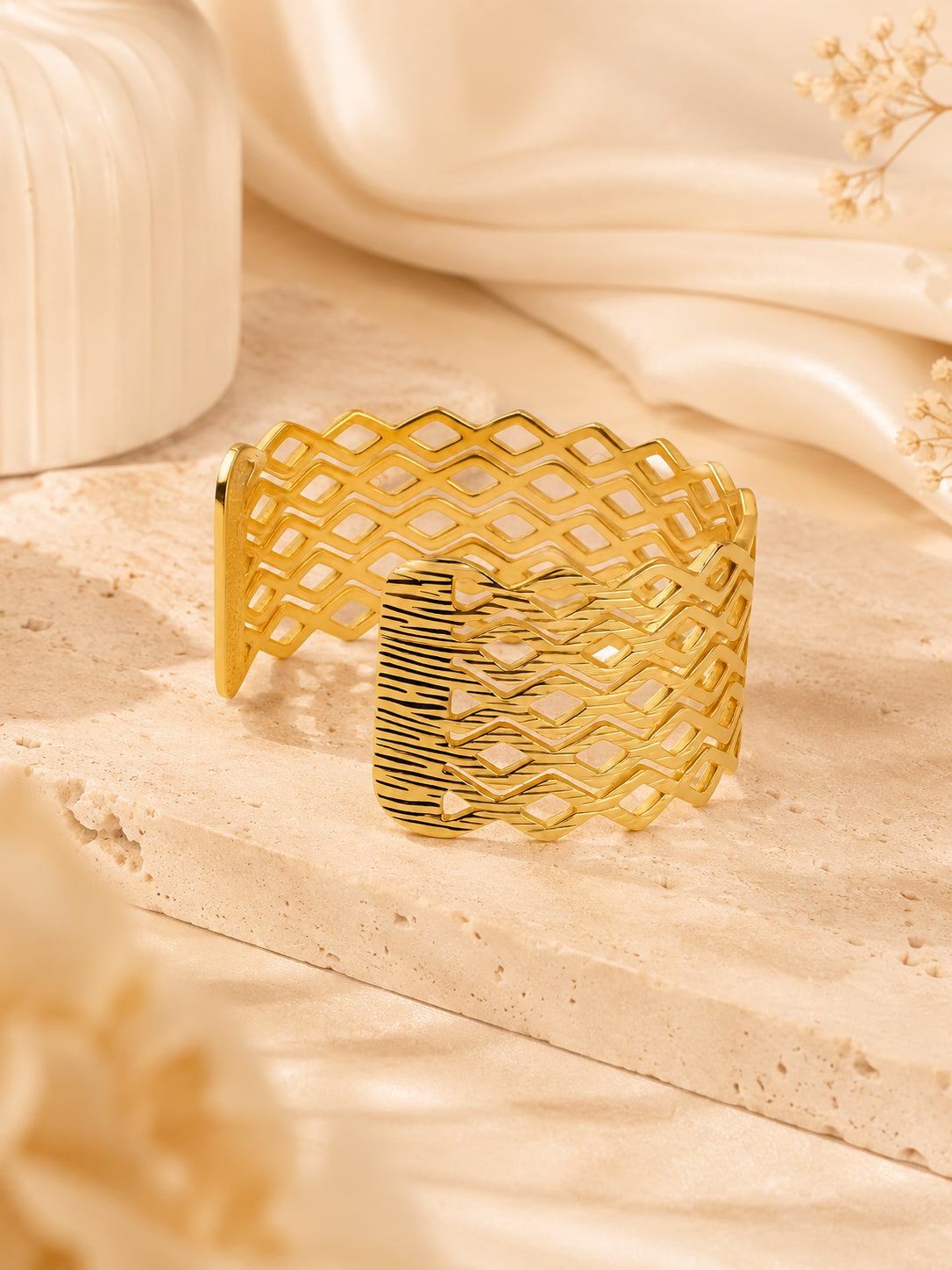 Aanura Diamond Lattice Gold Cuff Bracelet