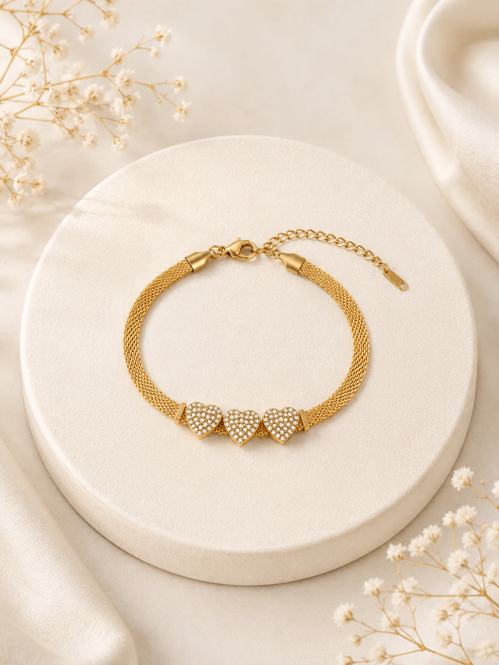 Aanura Triple Heart Mesh Adjustable Bracelet