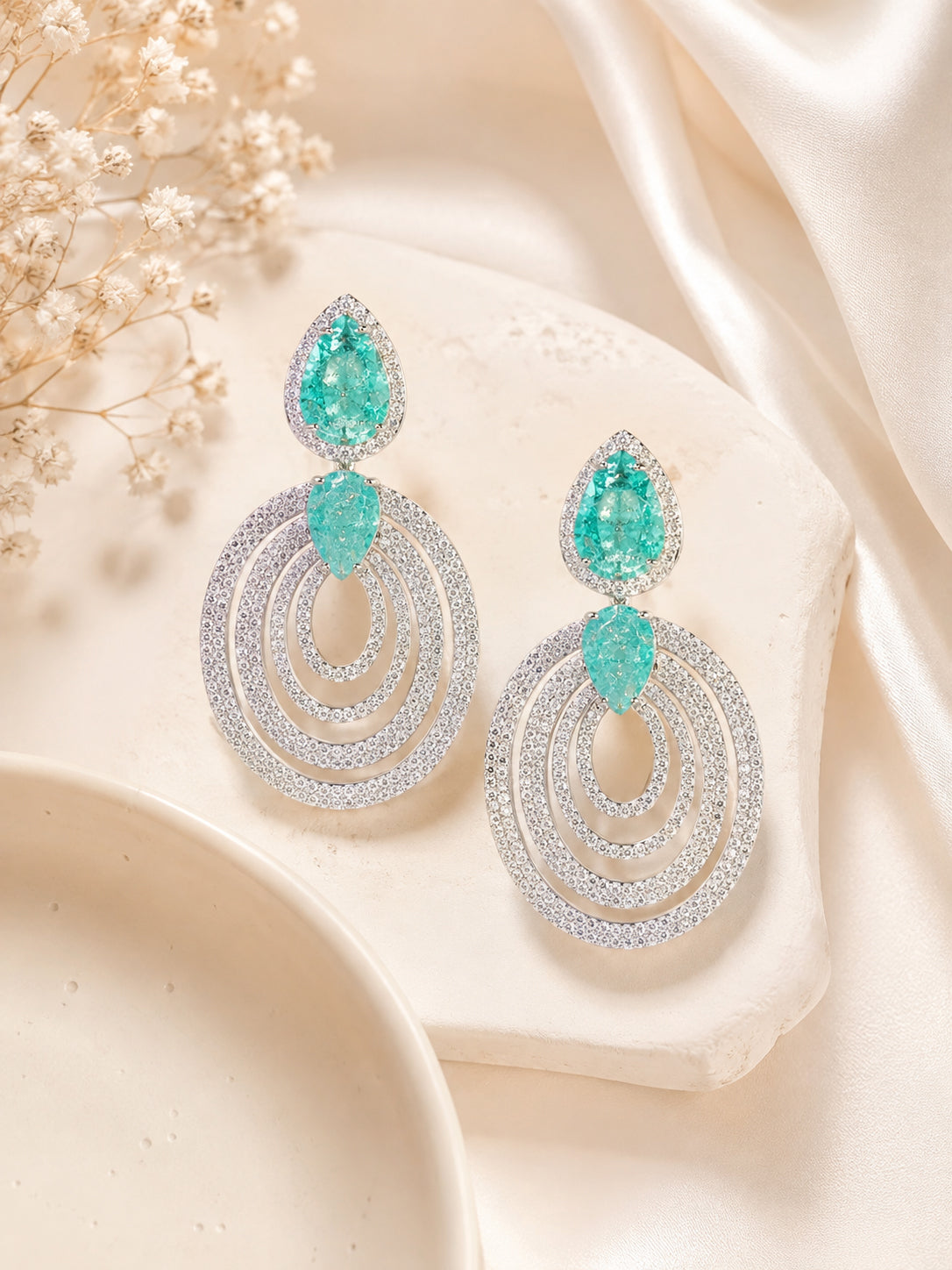 Aanura Emerald Teardrop Multi-Hoop Dangle Earrings