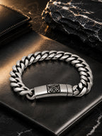 Silver Rhodium-Plated Titan Curb Waterproof Hypoallergenic Steel Bracelet