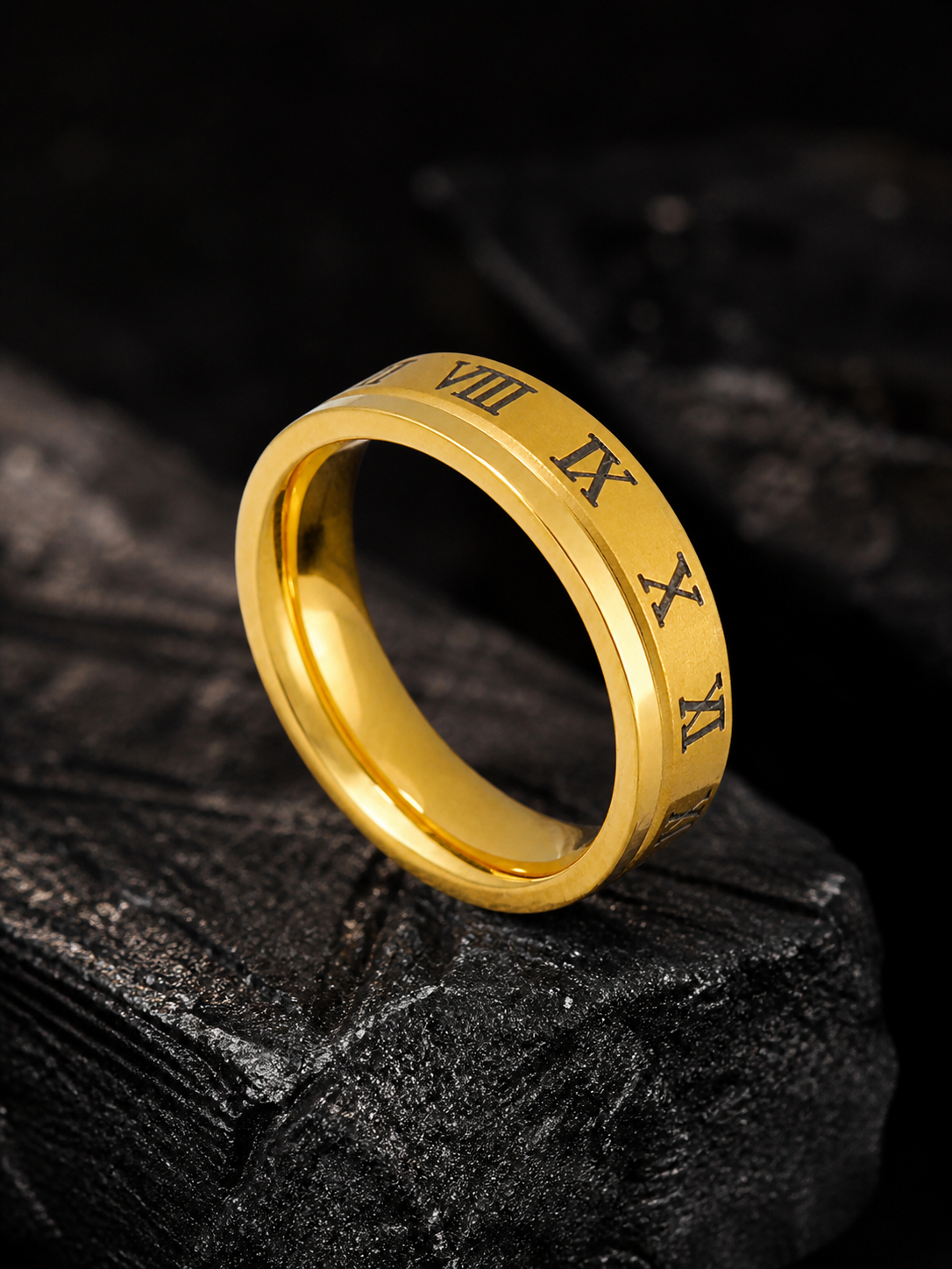 Aanura Gold-Plated Roman Numeral Ring For Men's