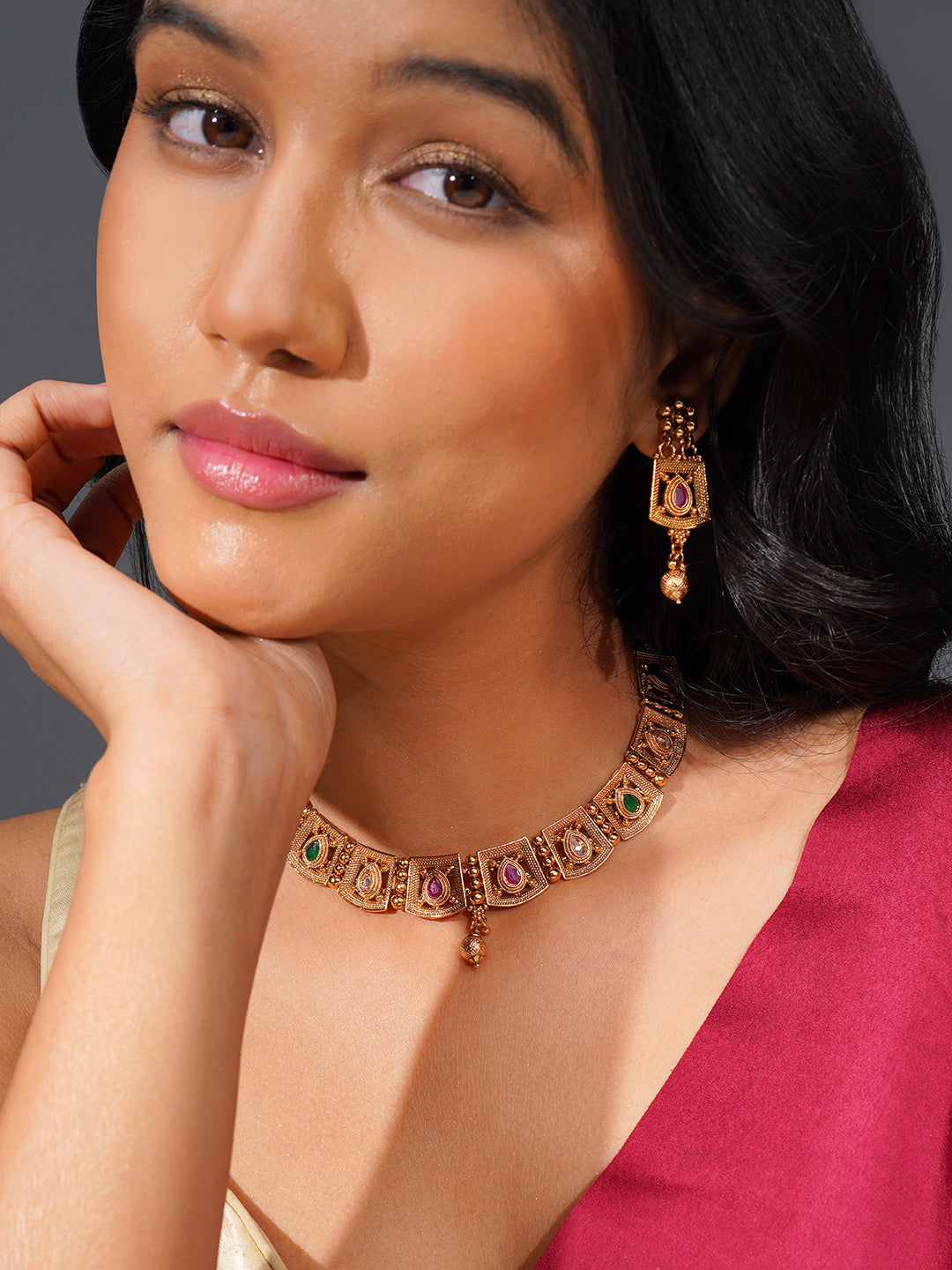 Aanura Gold Plated Heritage Panel Necklace Set