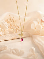 Crystal Butterfly Pink Drop Necklace with 18K Gold Plating