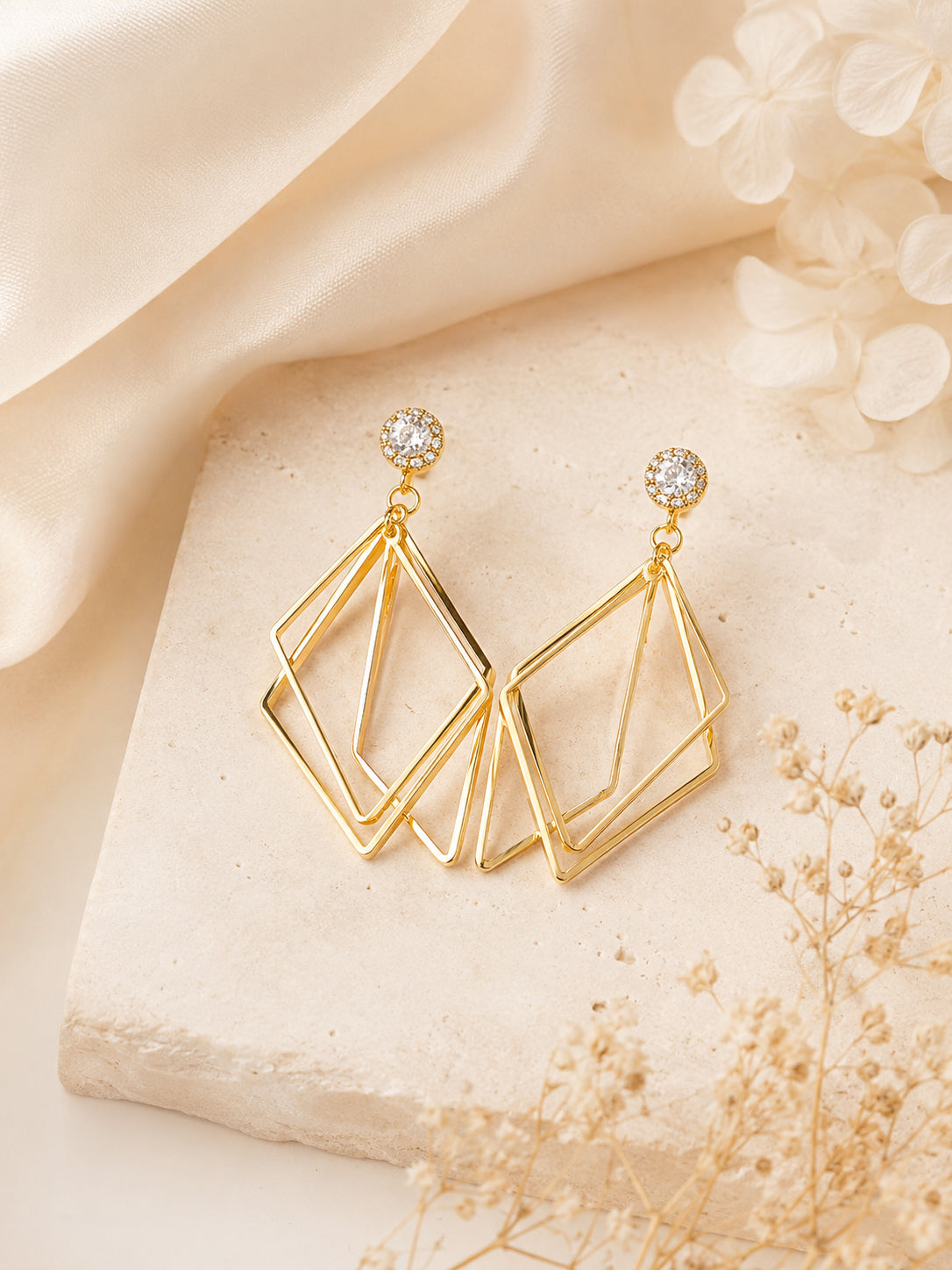Aanura Geometric Crystal Gold Drop Earrings