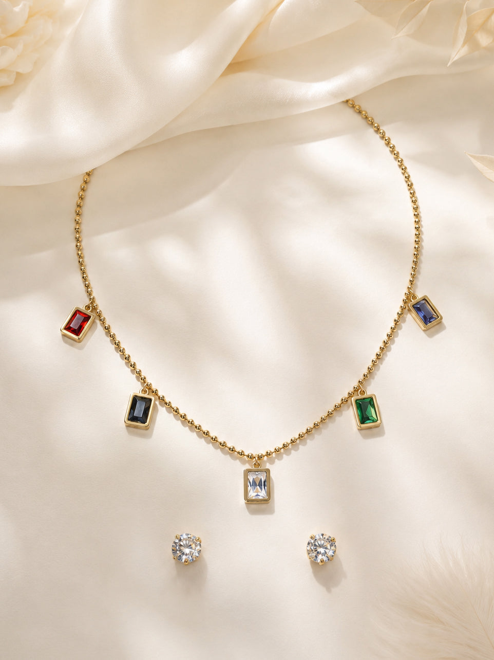 Aanura Multicolor Rectangle Charm Necklace