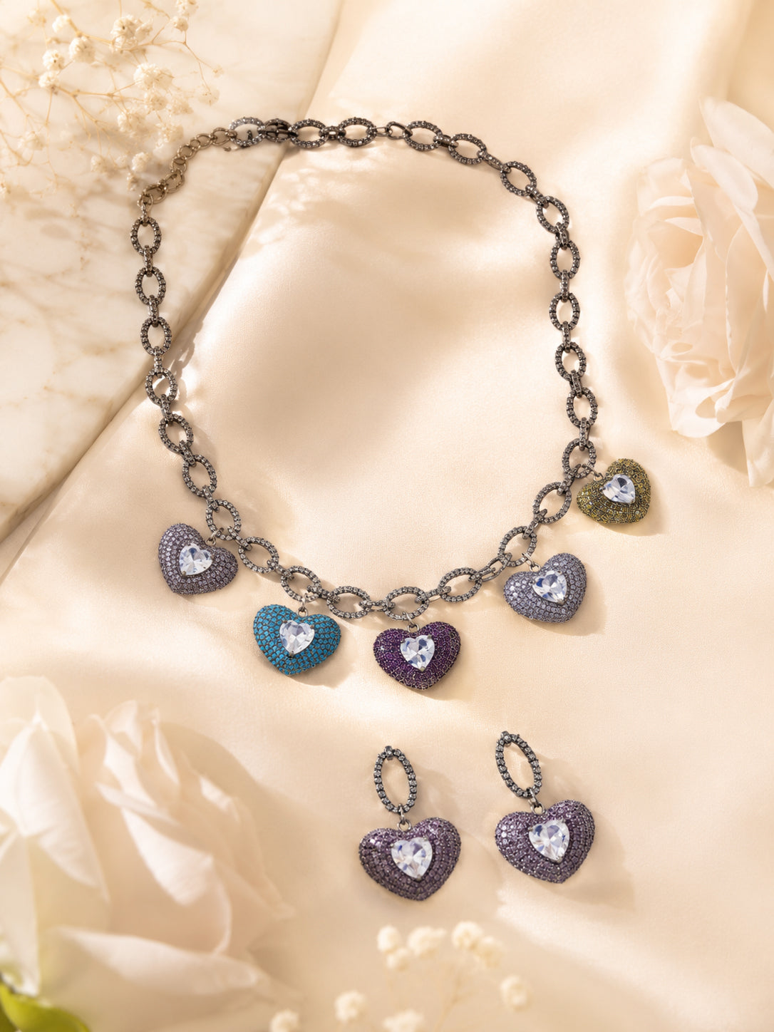 Aanura Multi-Coloured Heart Charm Necklace