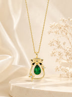18K Gold Plated Green Teardrop Bow Charm Necklace