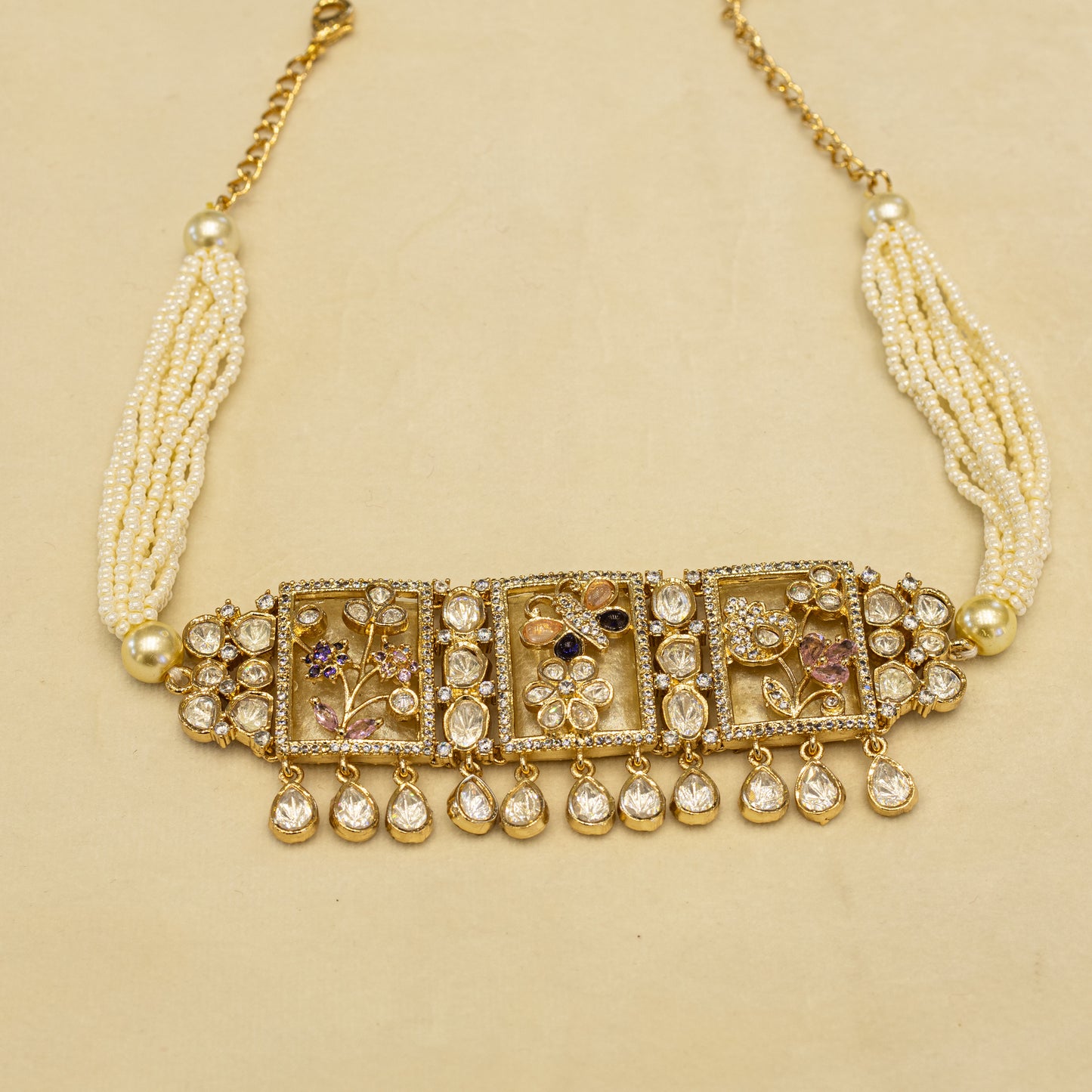 Aanura Floral Panel Choker Necklace Set