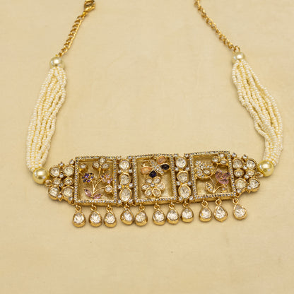 Aanura Floral Panel Choker Necklace Set