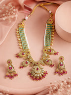 Aanura Temple Bridal Necklace with Ruby & Bead Strands