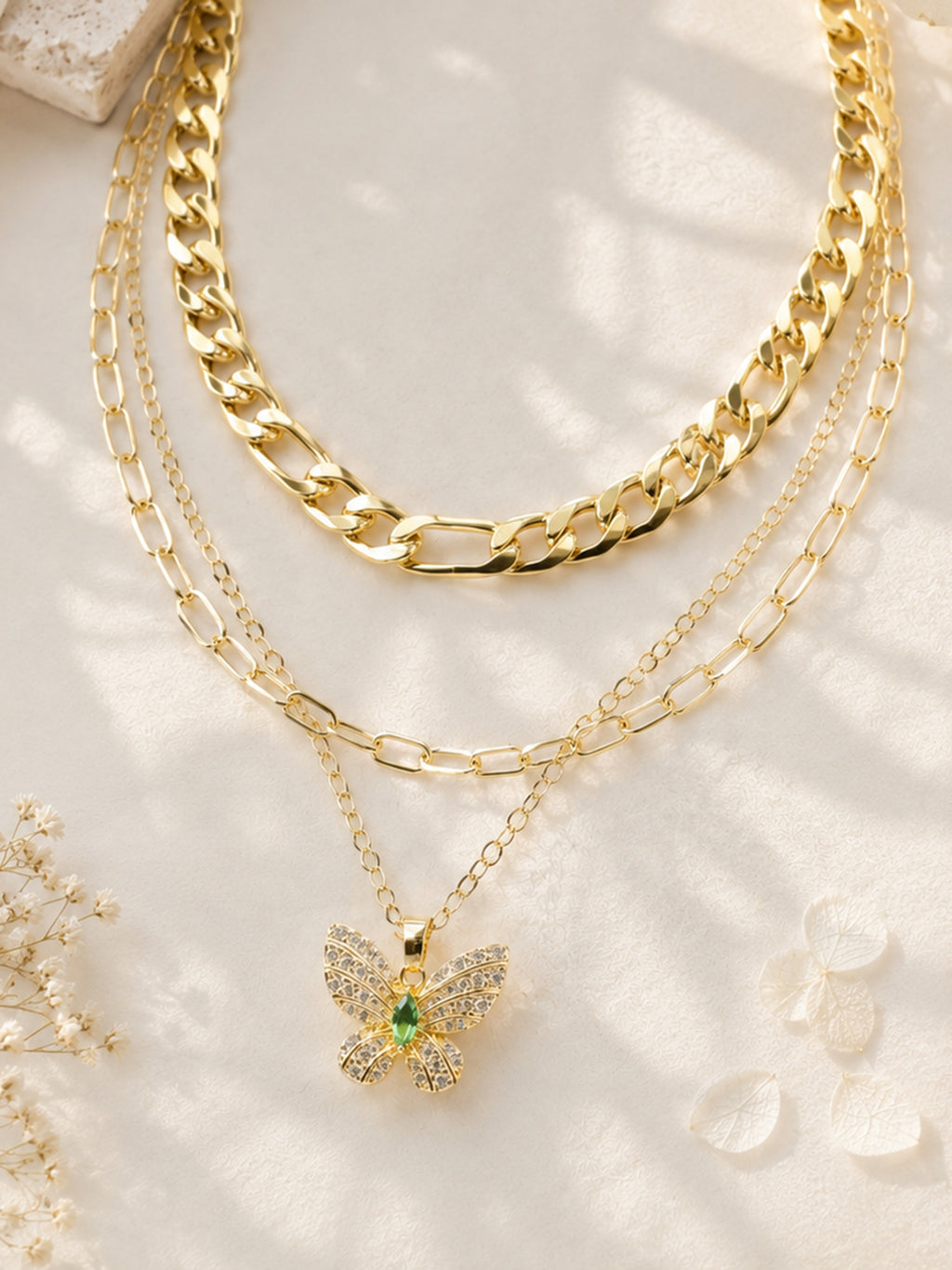 Aanura Gold Layered Butterfly Pendant Necklace