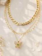 Aanura Gold Layered Butterfly Pendant Necklace