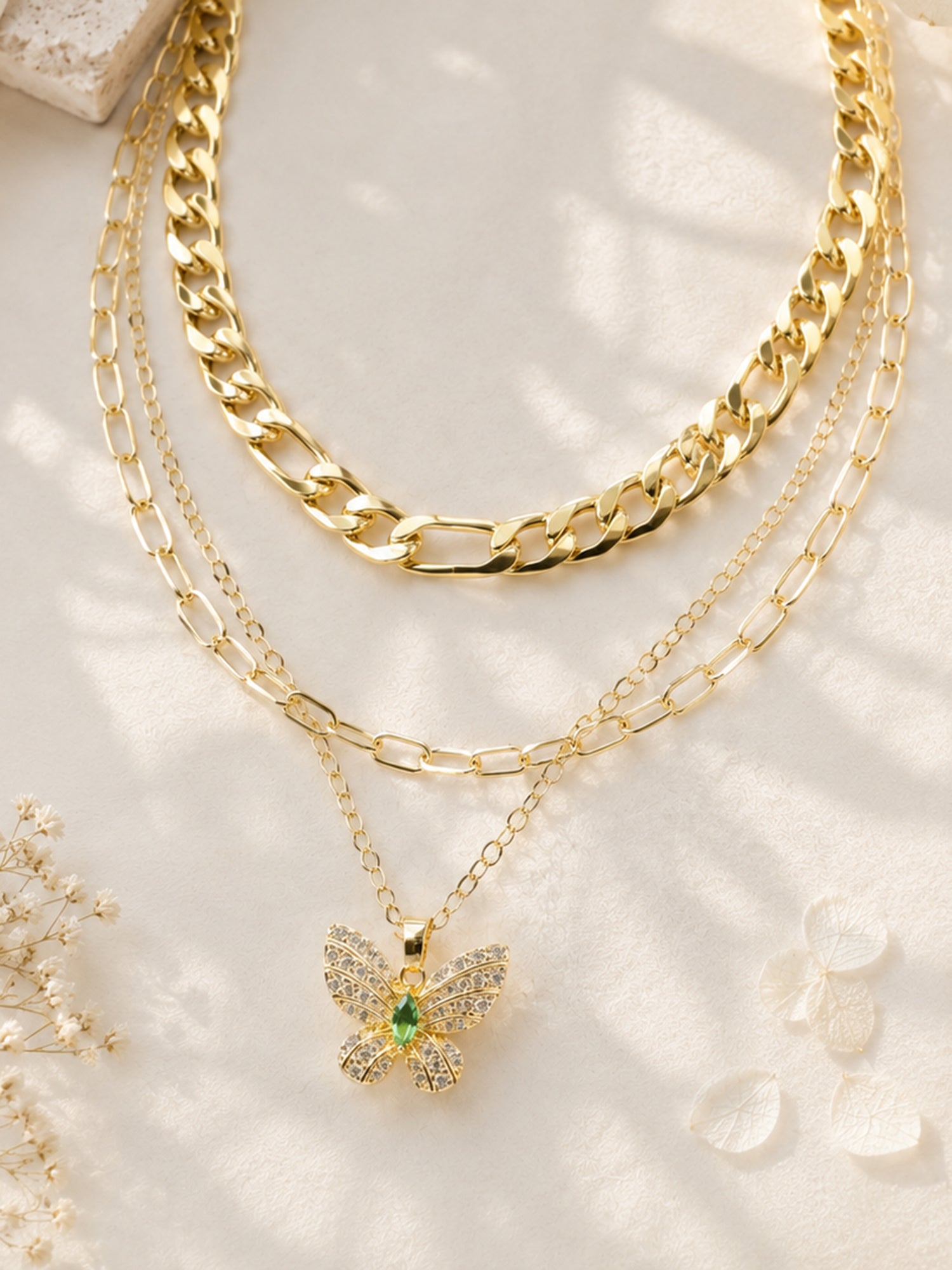 Aanura Gold Layered Butterfly Pendant Necklace