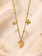 Dolphin & Pearl Charm Necklace with 18K Gold Plating