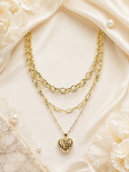 Aanura Layered Gold Chain Necklace with Waffle Heart Pendant