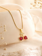 18K Gold Plated Twin Red Crystal Pendant Necklace for Women