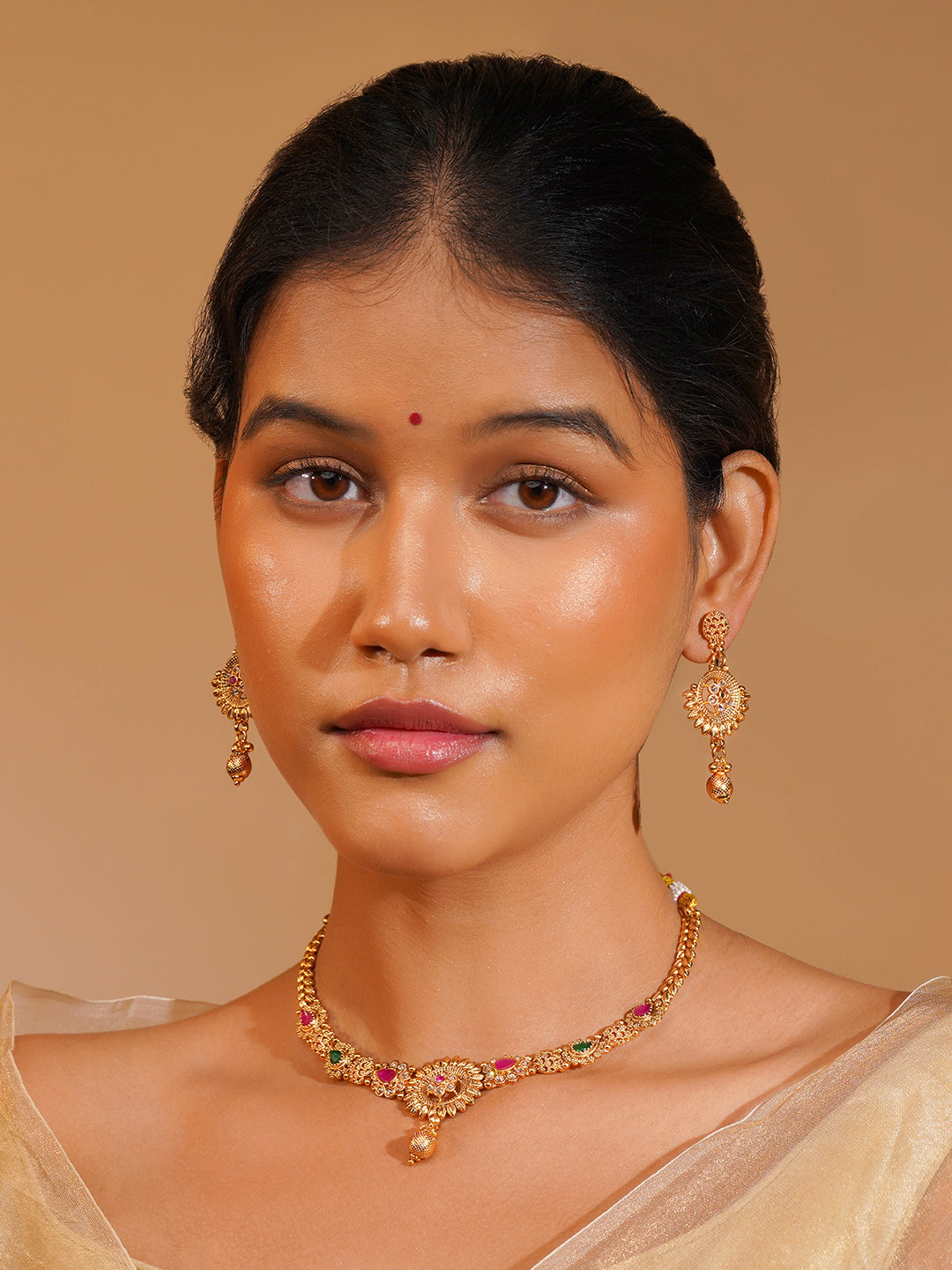 Aanura Gold Plated Sunburst Necklace Set
