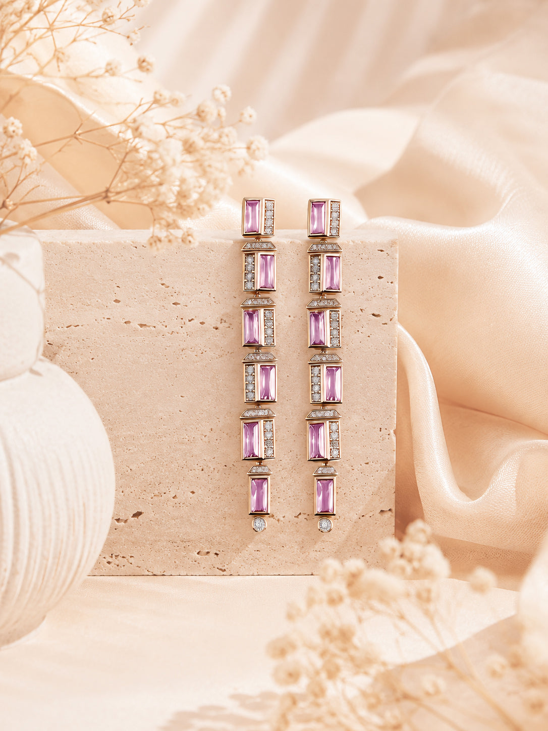 Aanura Lavender Crystal Long Drop Earrings