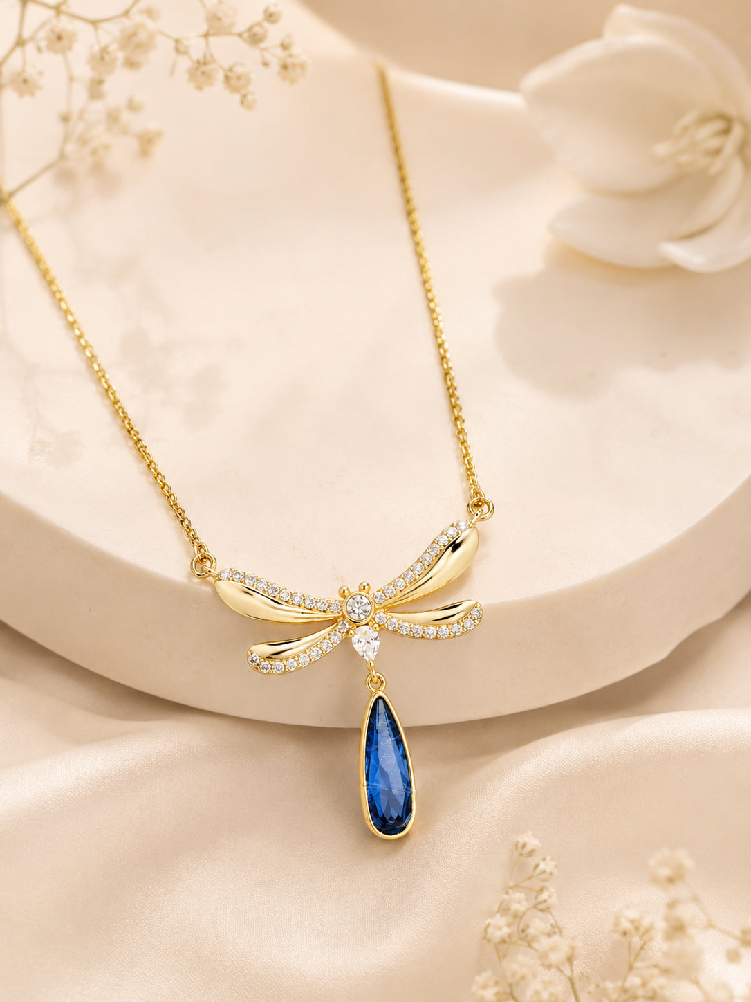 18K Gold Plated Blue Wing Teardrop Necklace