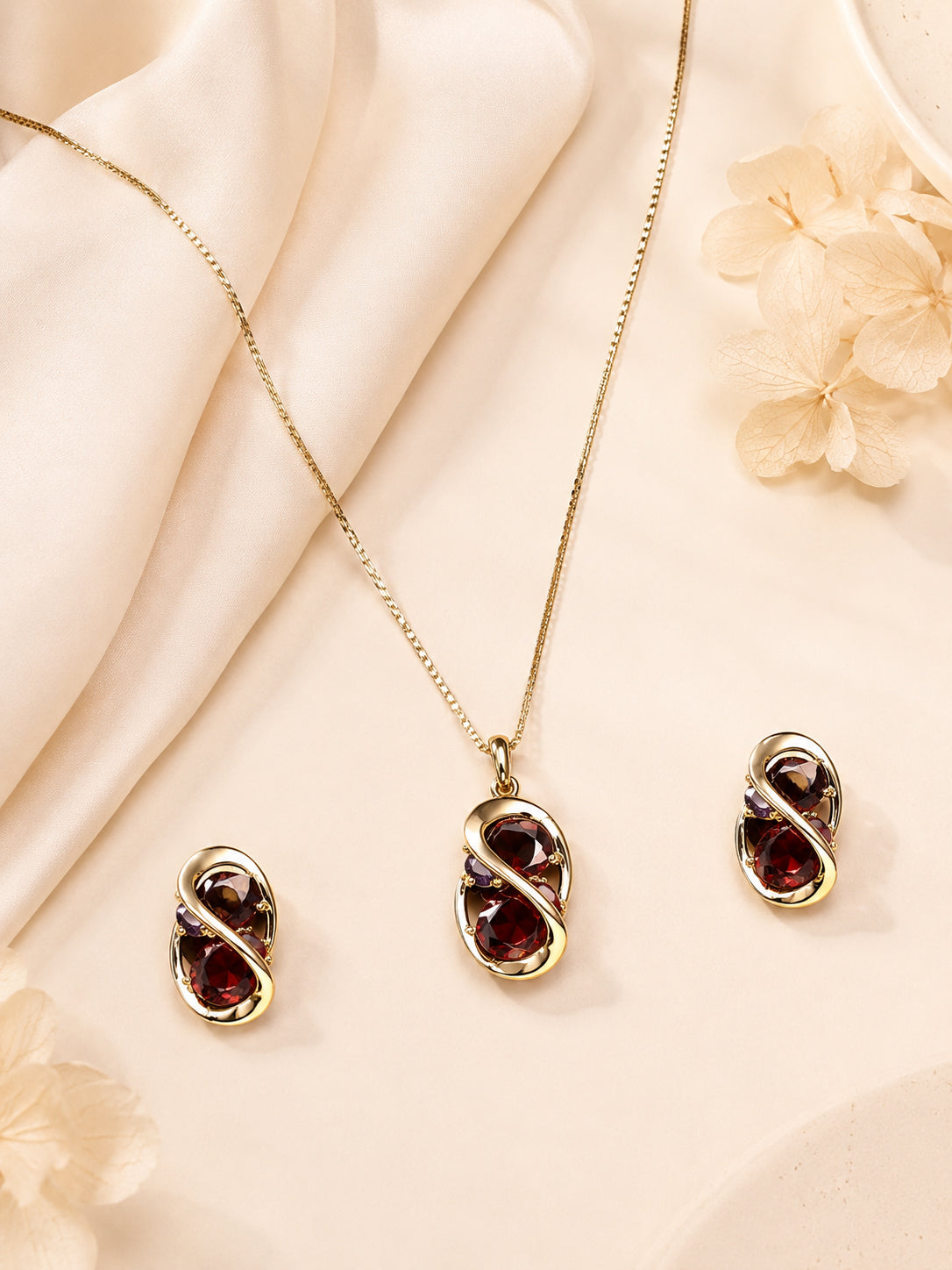 Aanura Golden Infinity Gem Necklace & Earrings Set