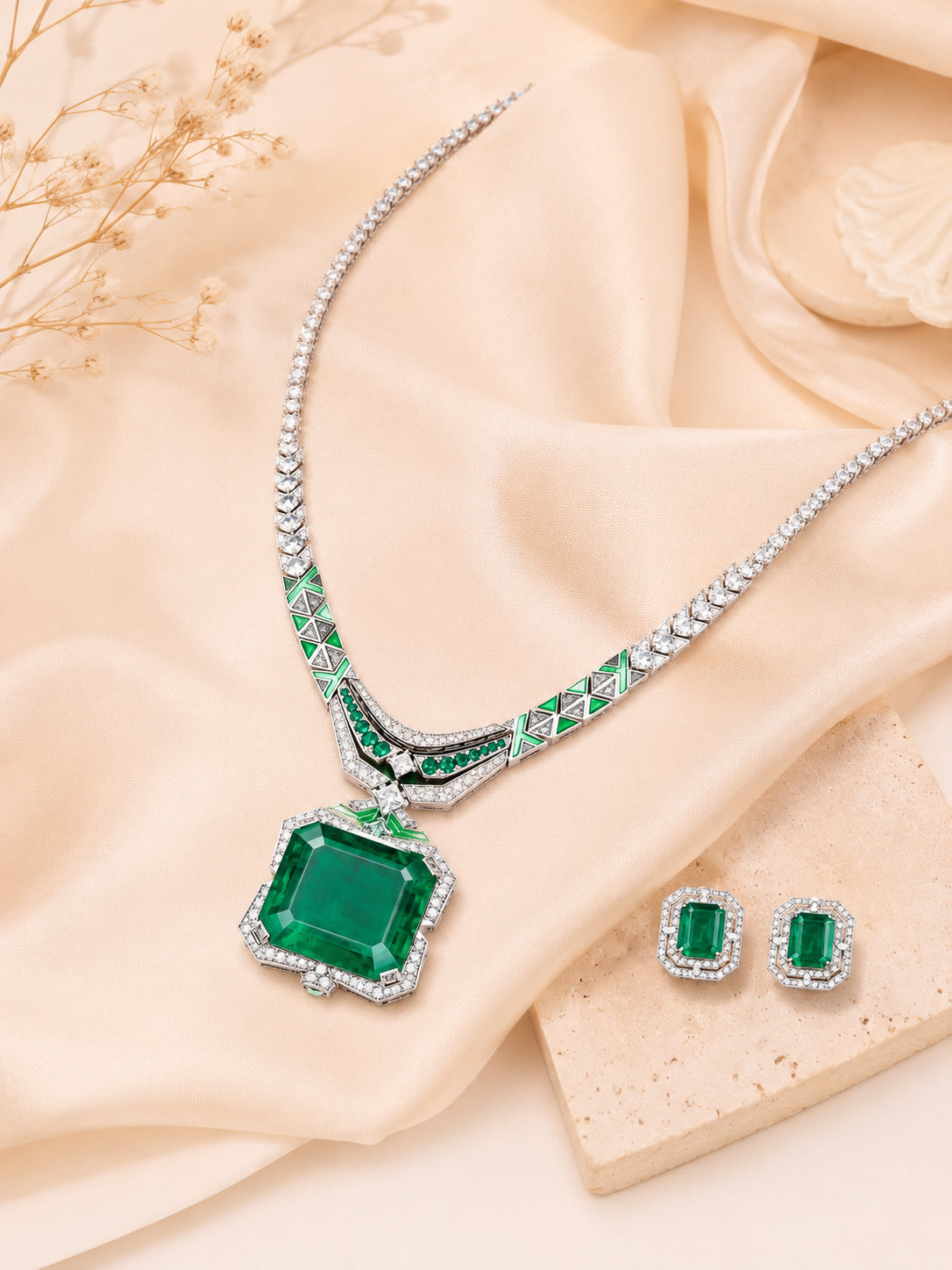 Aanura Emerald Green Necklace Set