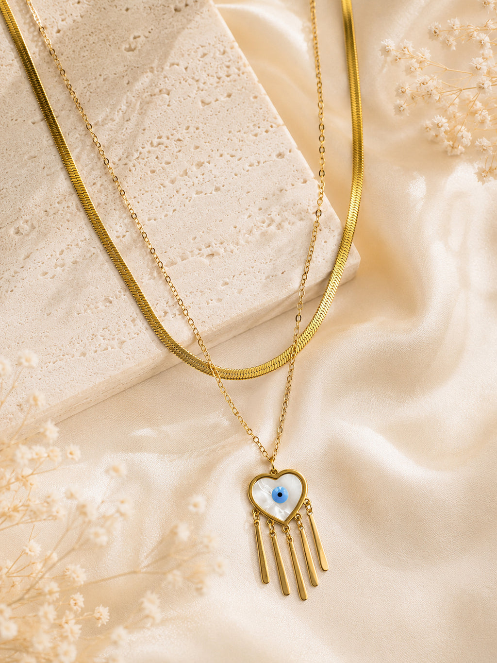 Aanura Evil Eye Heart Layered Pendant Necklace