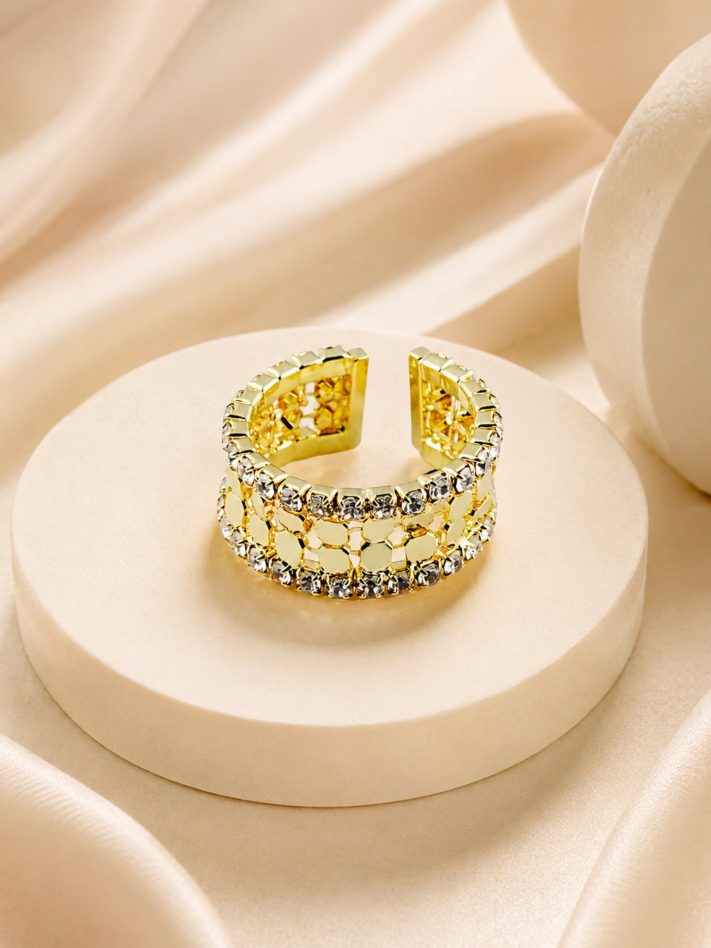 18K Gold Plated Crystal Edge Open Band Ring