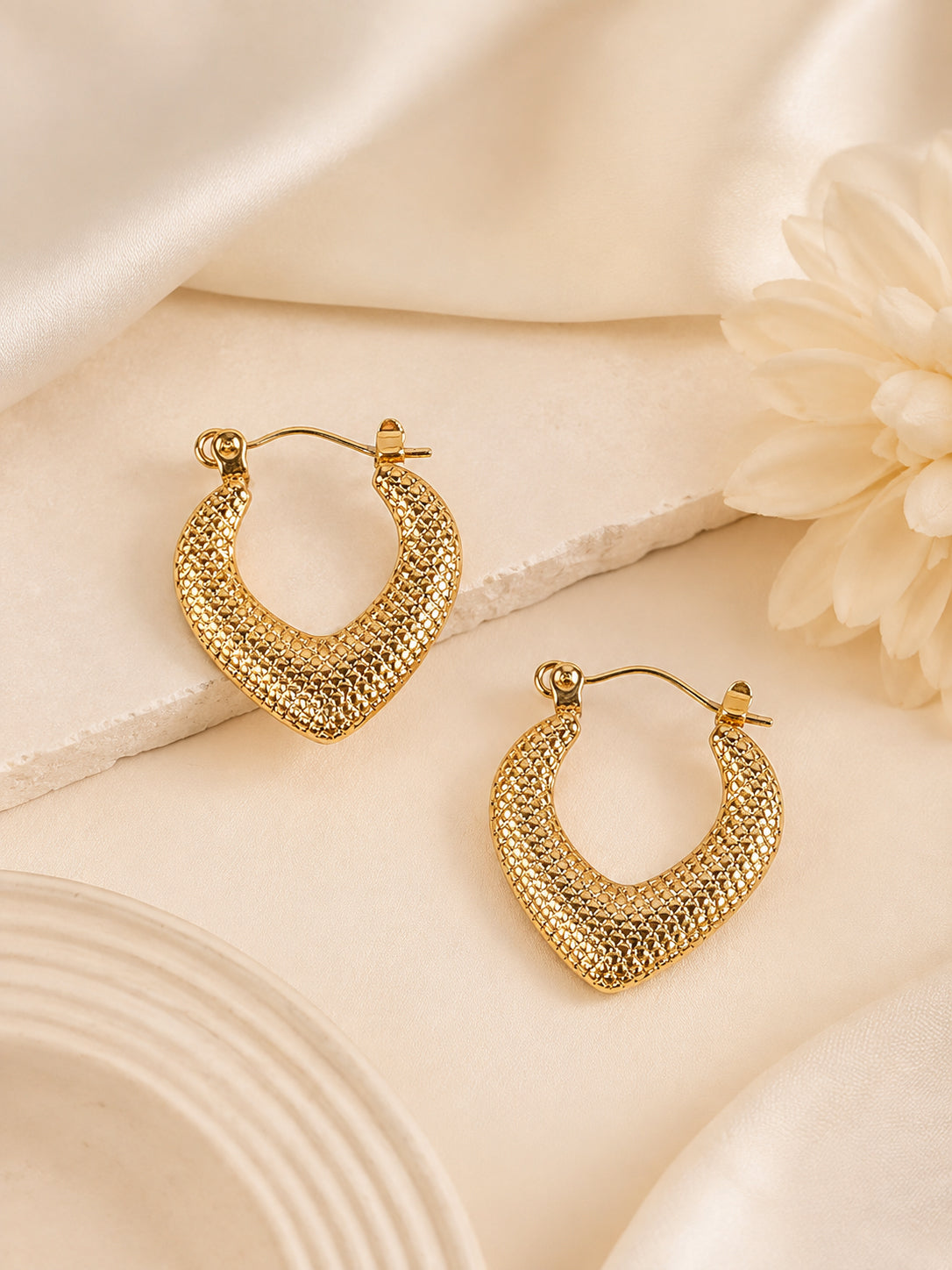 Aanura Gold Plated Textured Hoop Earrings