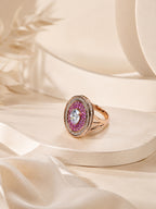 18K Gold Plated Oval Halo Anti-Tarnish Waterproof Ring