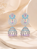 Aanura Silver Pink Crystal Oval Drop Earrings