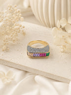 18K Gold Plated Rainbow Pavé Anti-Tarnish Waterproof Ring