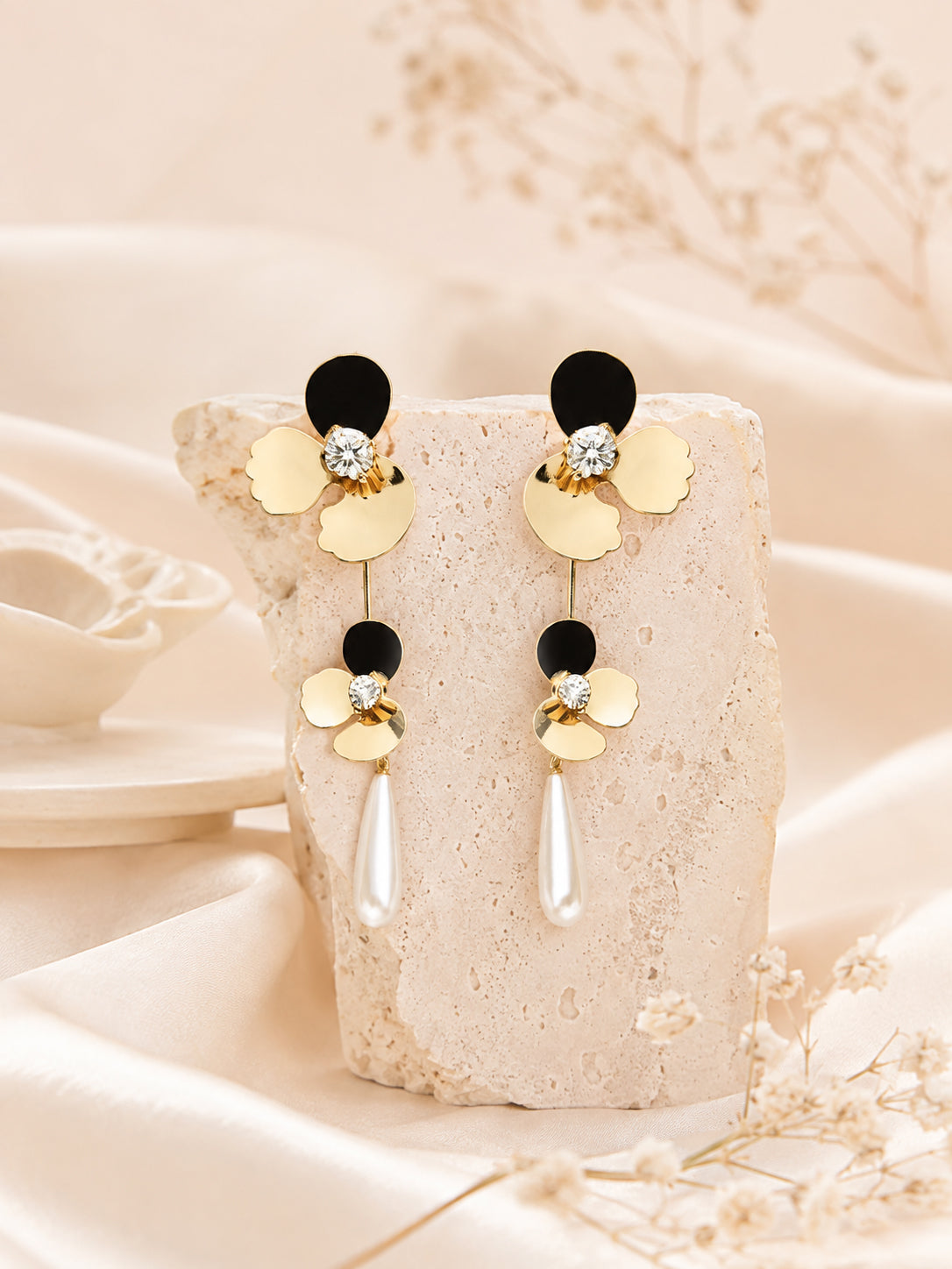 Aanura Double Floral Pearl Drop Earrings