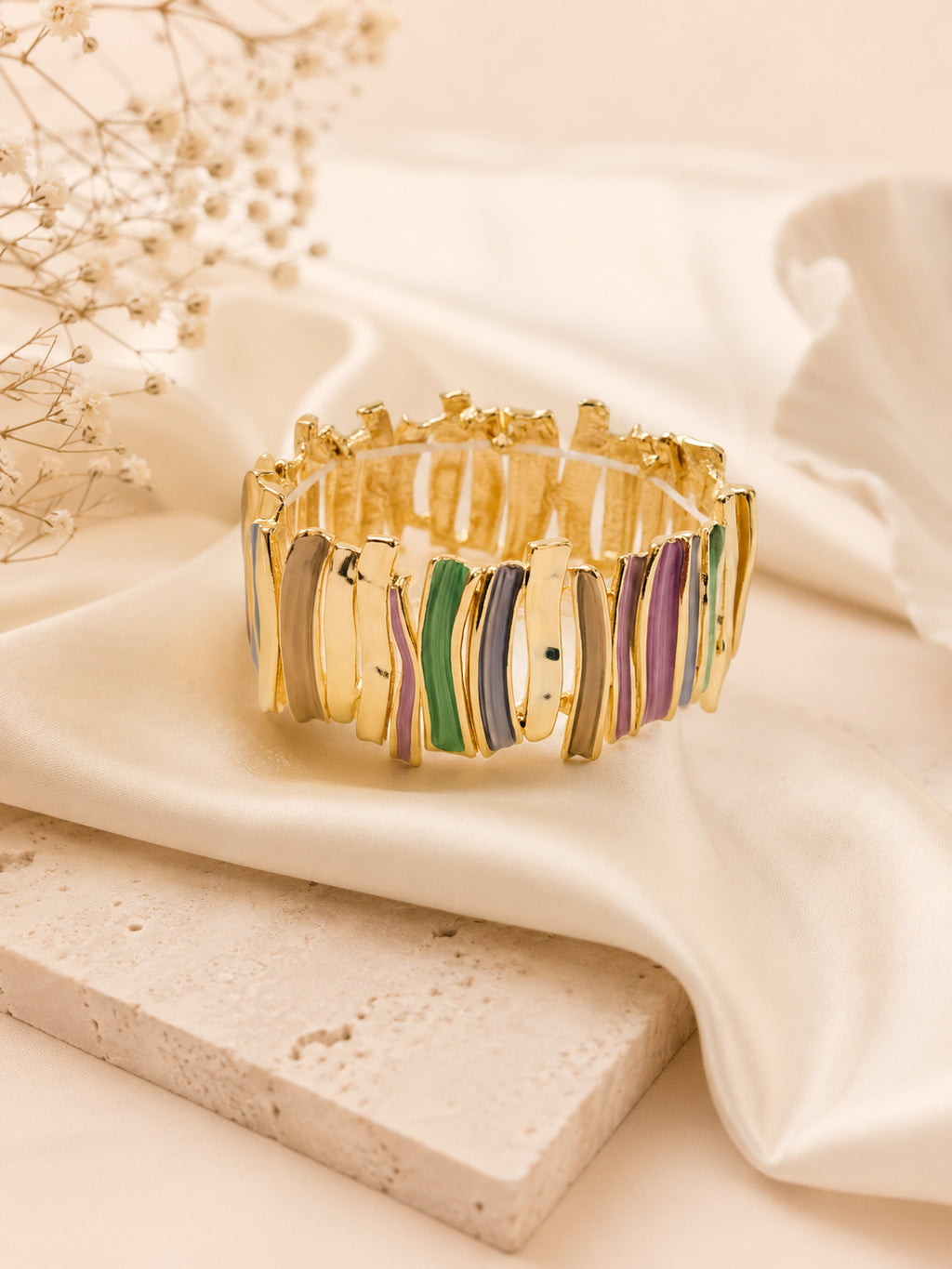 Aanura Abstract Strokes Enamel Gold Bracelet