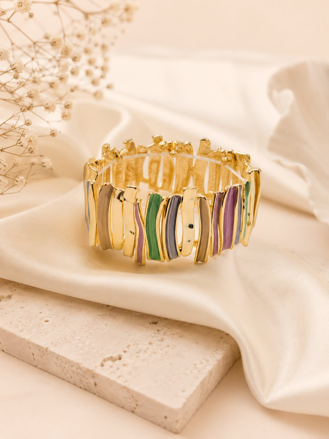 Aanura Abstract Strokes Enamel Gold Bracelet