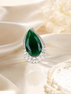 Rhodium Plated Green Teardrop Anti-Tarnish Waterproof Ring