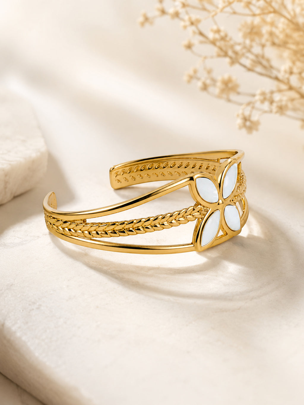 Aanura Gold Floral Open Cuff Bracelet
