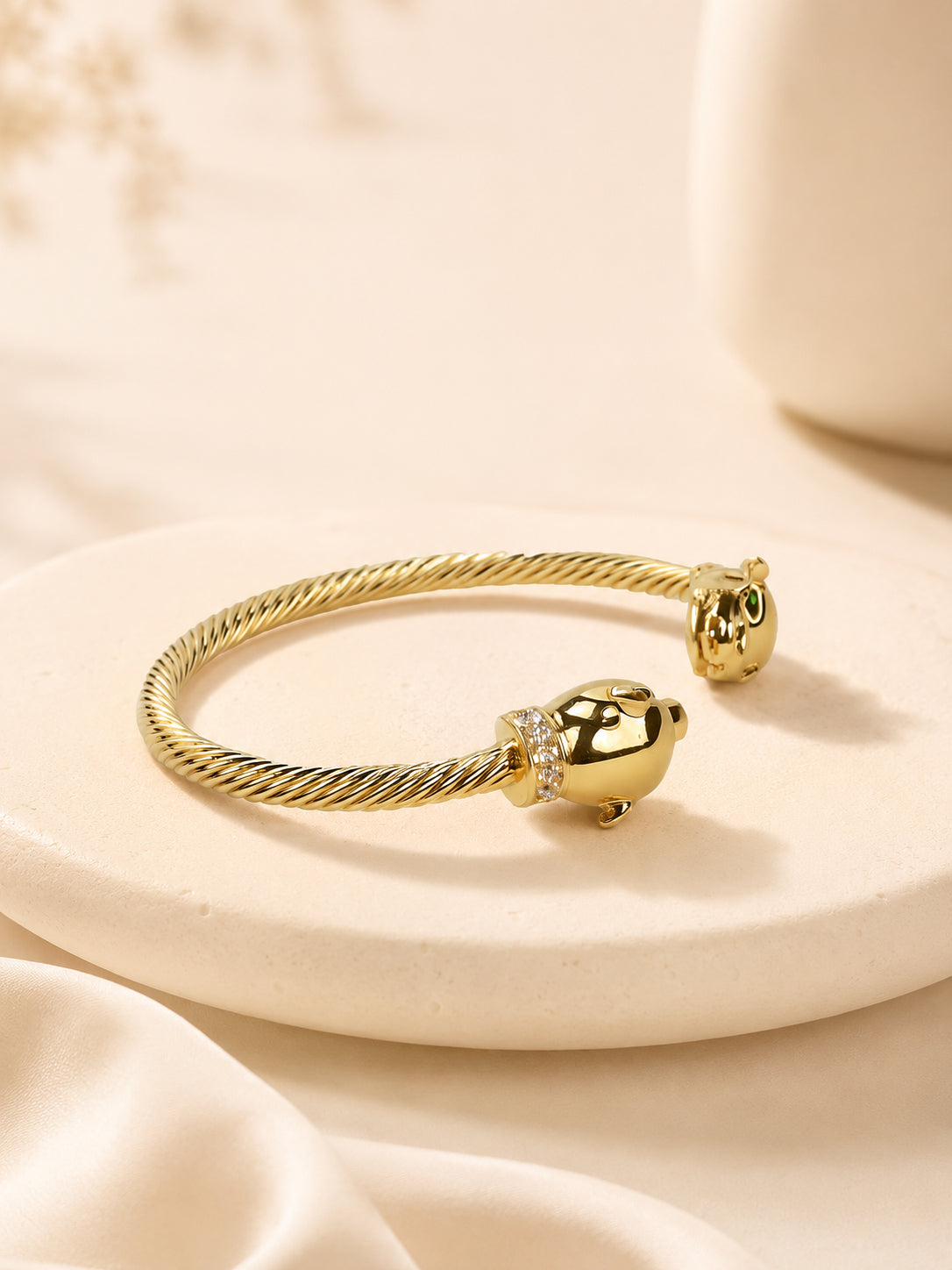 Panther Head Gold Open Cuff Bracelet