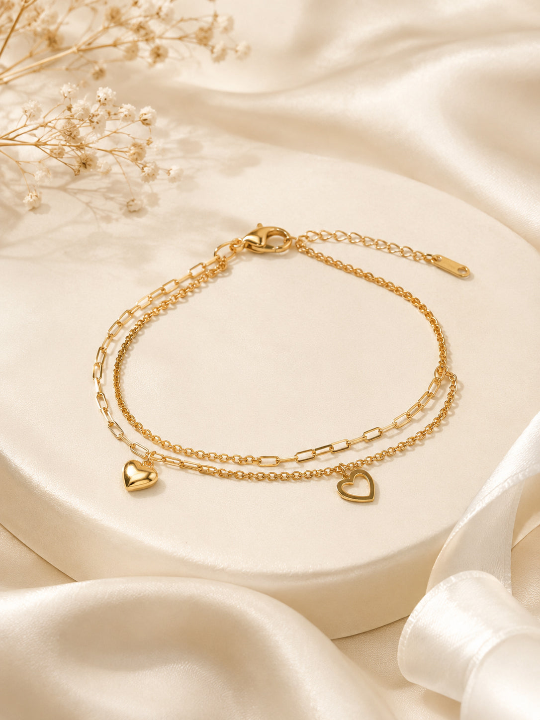Aanura Heart Charm Gold Plated Chain Bracelet