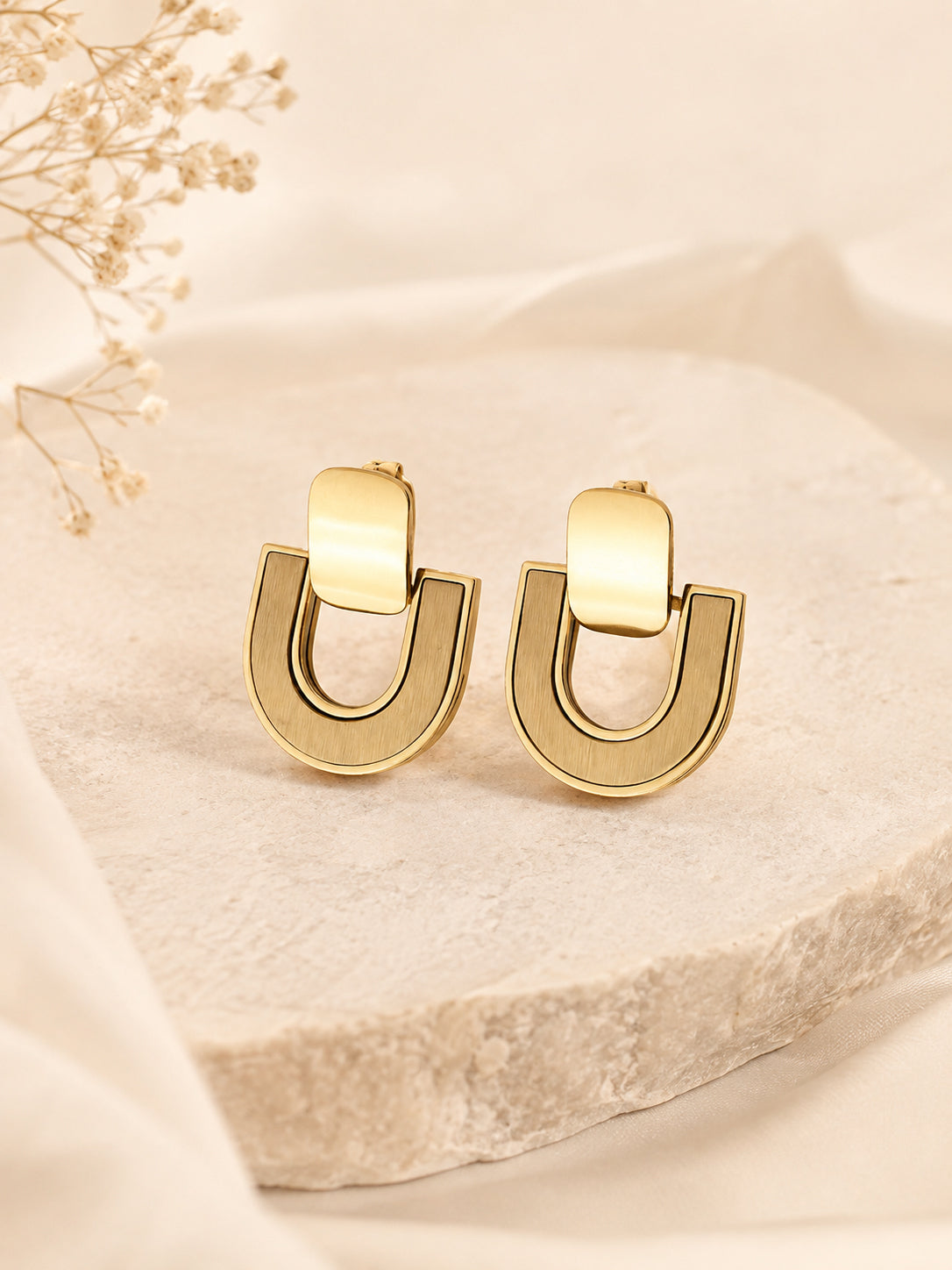 Aanura Bold Geometric Gold Stud Earrings