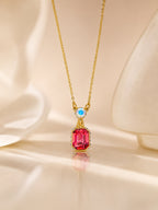Red & Blue Crystal Drop Necklace in 18K Gold Plating