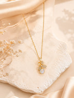 18K Gold Plated Floral White Crystal Drop Necklace
