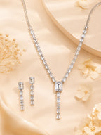 Aanura Clear Baguette Drop Necklace Set