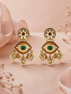 Aanura Gold-Plated Green Ruby Floral Drop Earrings